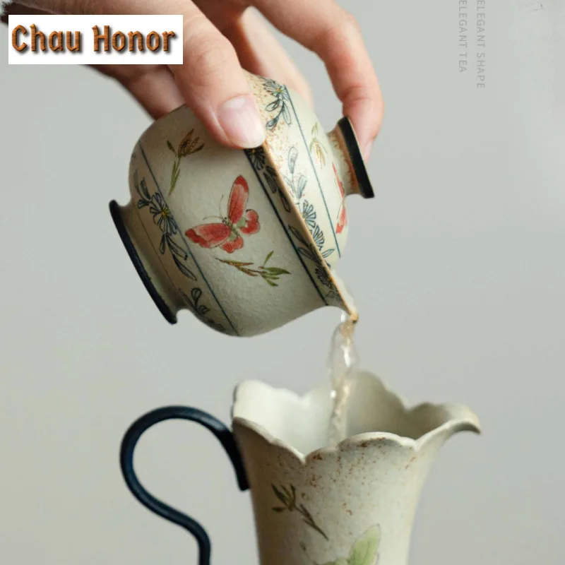 100ml Blue And White Flint Red Gaiwan Handmade Gold Drawing Butterfly Orchid Tea Tureen Tea Making Cover Bowl Tea Items Ornament