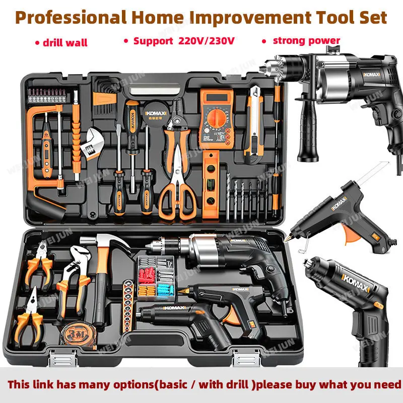 Professional Tools Set Drill Toolkit Electrician Woodwork Combination Toolbox Repair Tool Kit Full Set Complete Drill Tool Box 