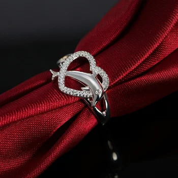 High quality 925 Sterling Silver fine Love dolphins heart Rings For Women Couple gifts Fashion Party wedding Jewelry - Image 3