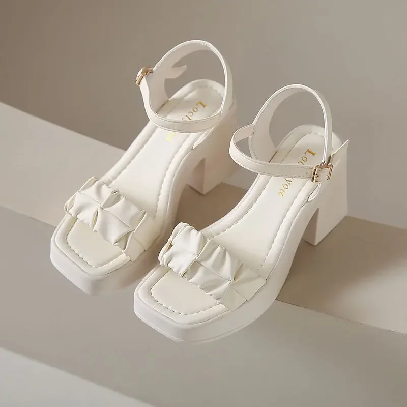 thumbnail image 1 of Sandalias de tacón alto de talla grande para mujer, nuevo estilo de verano 2024, estilo hada para mujer, con tiras de una hilera y vestido, impermeables, de nicho, zapatos altos, 1 of 5