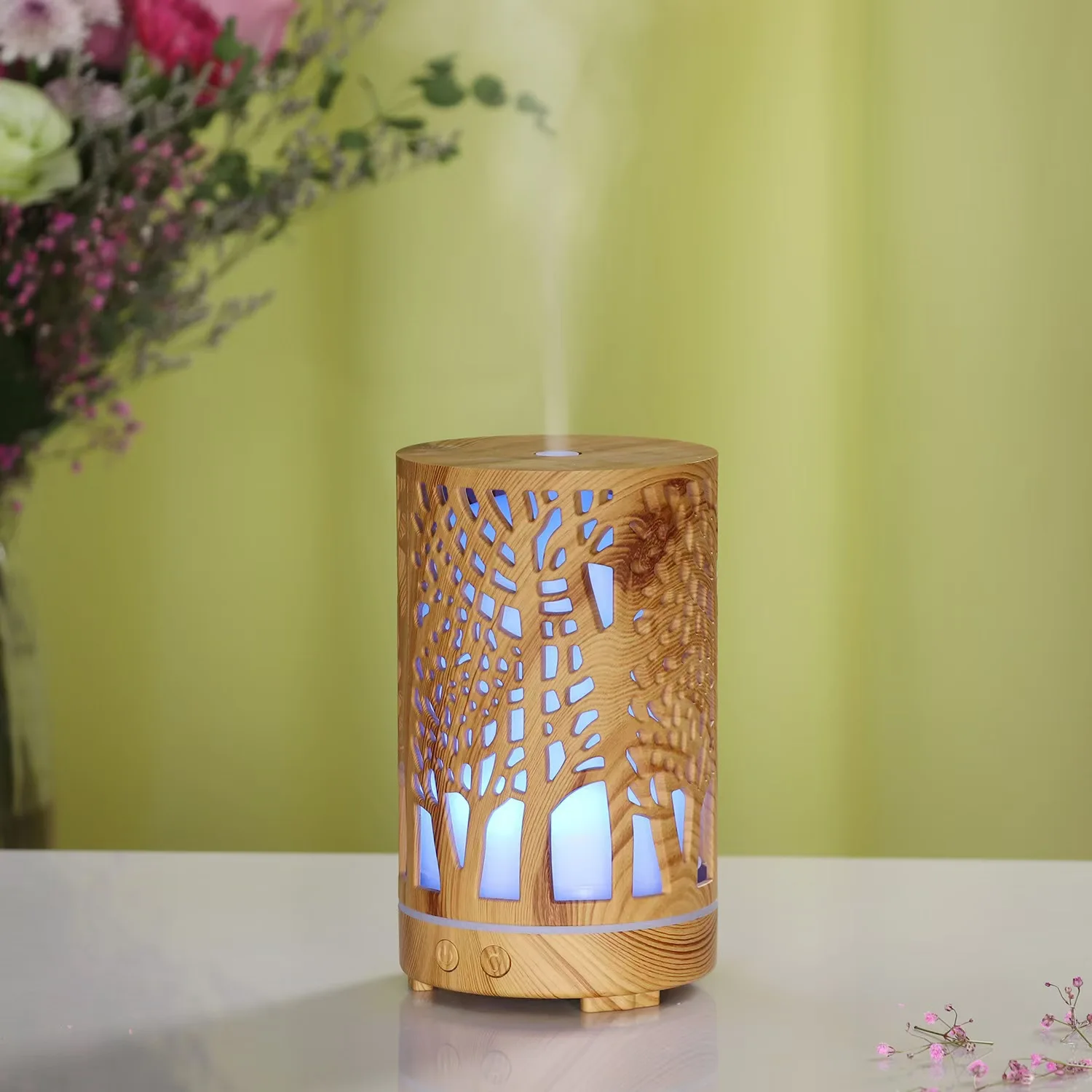 200ml 7 Color LED Diffuser Ultrasonic Air Humidifier Forest Essential Oil Diffuser Halloween Woodgrain  essential oil diffuser