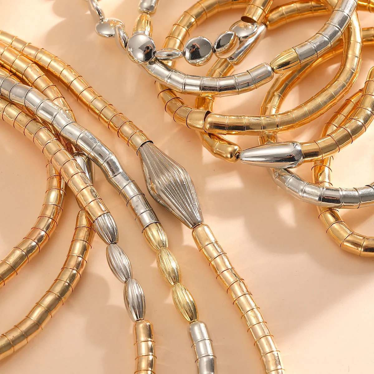 Fashion Exaggerated Jewelry Sets Women Color Block Multi Layer Stackable Necklaces Bracelets Elegant Banquet Jewelry Accessories - 5