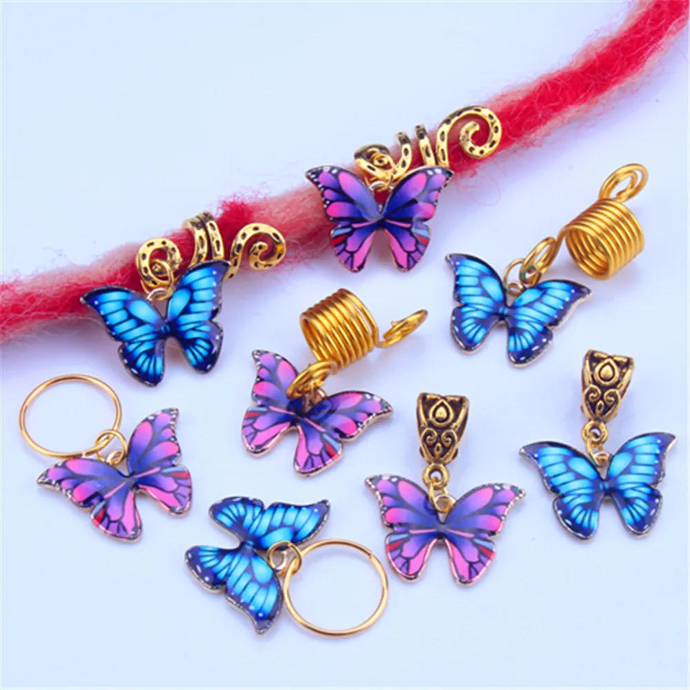 5Pcs Butterfly Hair Braid Dread Dreadlock Decorative Hair Rings Pendant Braid Twist Hair Accessories African Hair Braiding Tool 9 10pcs vintage snake dreadlock beads for braids african cool personality braided delicate rose gold hair rings wig accessorie