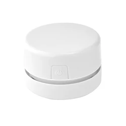 Compact Macaron Color Desk Vacuum Cleaner with Brush - Portable Crumbs & Debris Remover, Battery Powered (White)