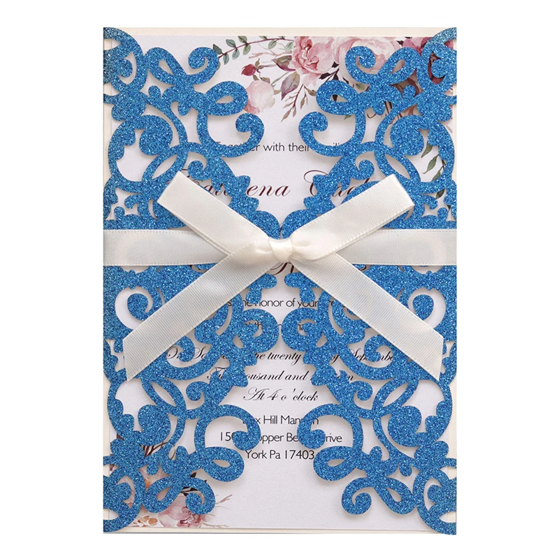 50Pcs Glitter Paper Lace Wedding Invitations Laser Cut Greeting Card Envelope Bridal Shower Invitation Card Birthday Party Decor