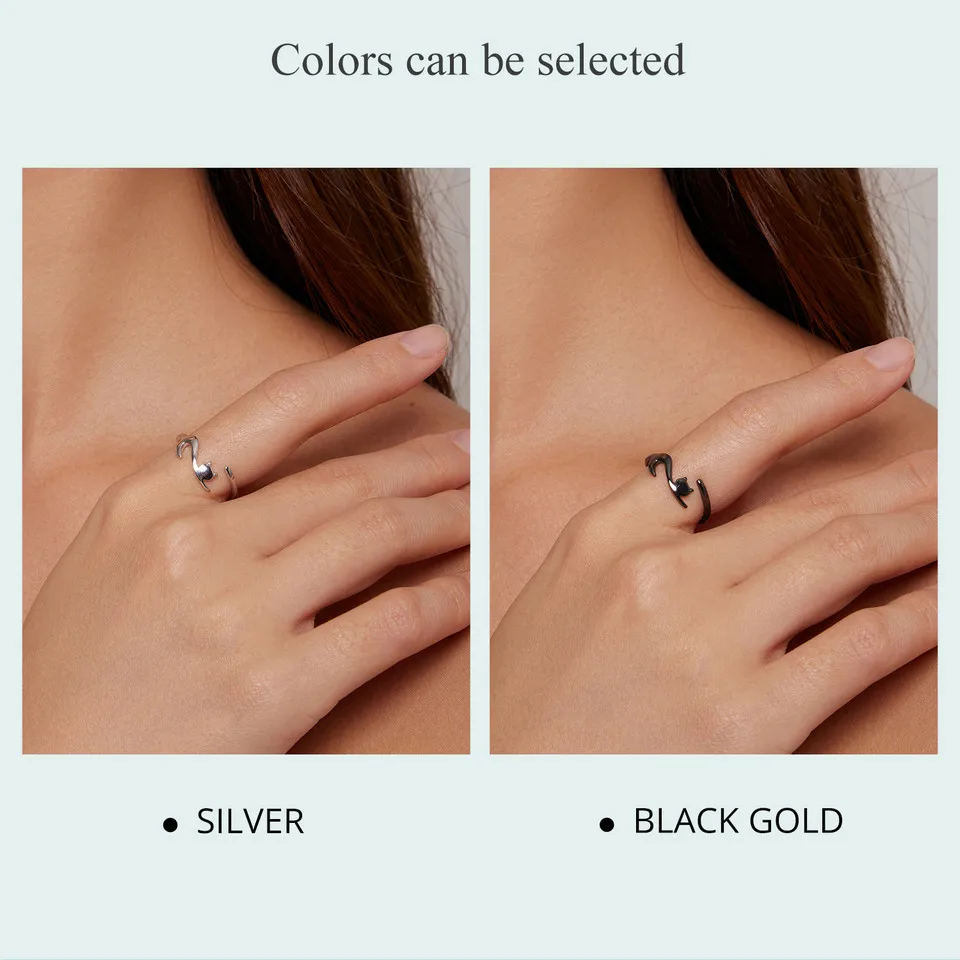 Sterling Silver Cute Cat Open Ring  3 Colors Adjustable Plated Platinum - PeticaDeals