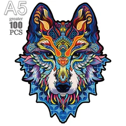 Wooden Wolf Jigsaw Puzzle - DIY Crafts Brain Trainer (LANG - 40 - A5)