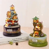 Dollhouse Rotating Music World Music Box DIY Cabin Miniature Construction Model Building Villa Toys Birthday Gift for Children 1