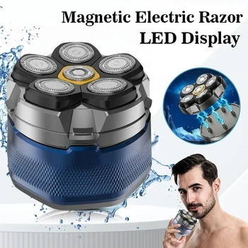 Tinsol Rasoio elettrico per testa in titanio per uomini calvi Rasoio magnetico 6D Tagliacapelli ricaricabile LED impermeabile Taglio dei capelli del viso 1