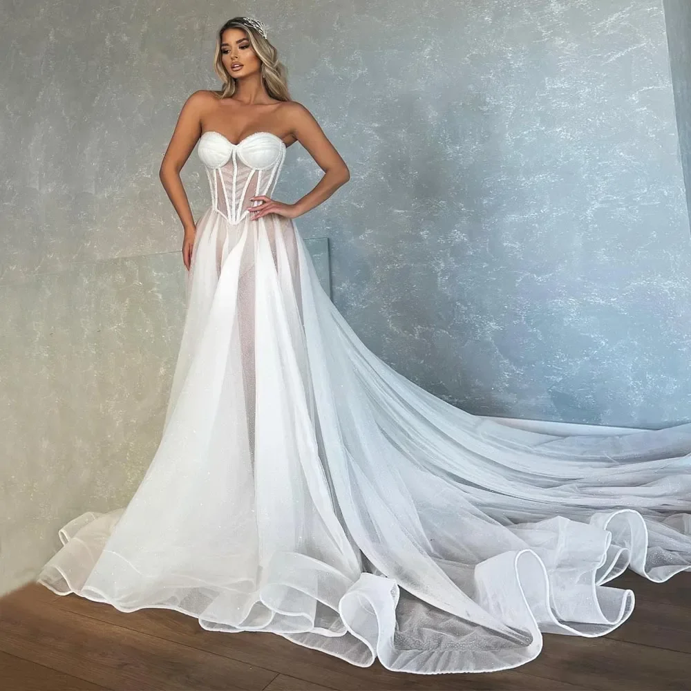 

Fashionable and sexy Wedding Dresses Sweetheart Neckline Plus Size Pleated Sweep Train Tulle Bridal Gowns Vestido De Novia