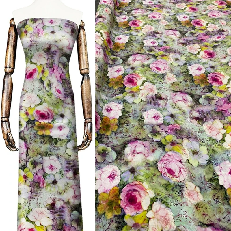 

High Quality Silk Double Crepe Wide Fabric Rose Tie Dyed Wrinkle Resistant High Mulberry Silk Dress Handmade Fabric for Clothing