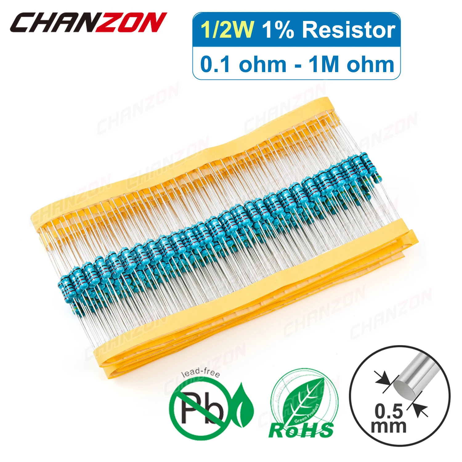 100pcs/Pack 1/2W 1% High Precision Metal Film Resistor 1 2.2 4.7 10 100 220 330 470 1K 4.7K 10K 15K 47K 100K Ohm Fixed Resistant Metal Film Resistor SMD Resistor Kit