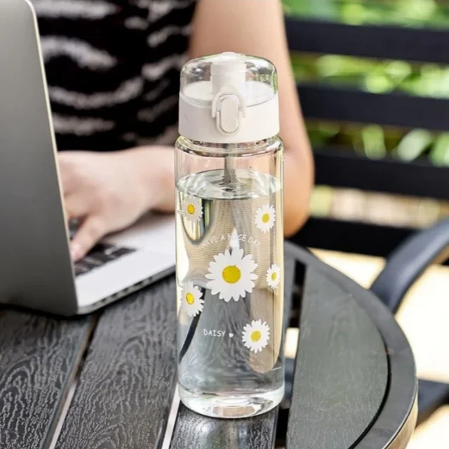 780ml Daisy Flower Plastic Water Bottle Sports Transparent Water Bottle Portable Gym Travel Clear Leakproof Drinking Bottle 3