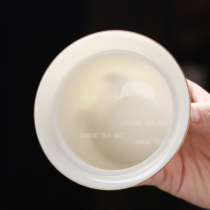 Sheep Fat Jade Covered Bowl 360 Degree Outflow Tea Filter Bowl Household White Porcelain Kung Fu Tea Bowl Ceramic Teacup