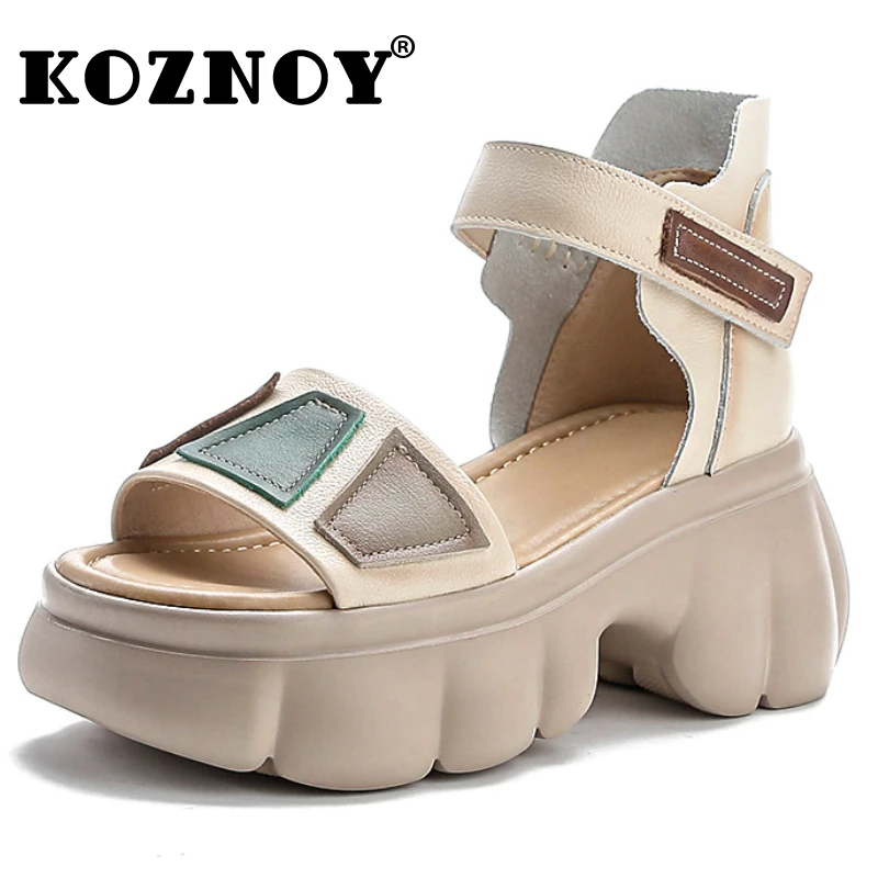 

Koznoy 6cm Cow Genuine Leather Boots Hollow Moccasins Chimney Zip Fashion Ankle Booties Women Summer Sandals Motorcycle Shoes