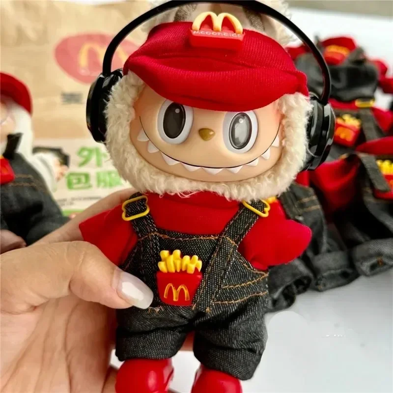 15 17cm For Labubu Doll Workwear Working Cosplay Clothes Fast Food Cola Fries Overalls Outfit Clothing Dollhouse Accessories