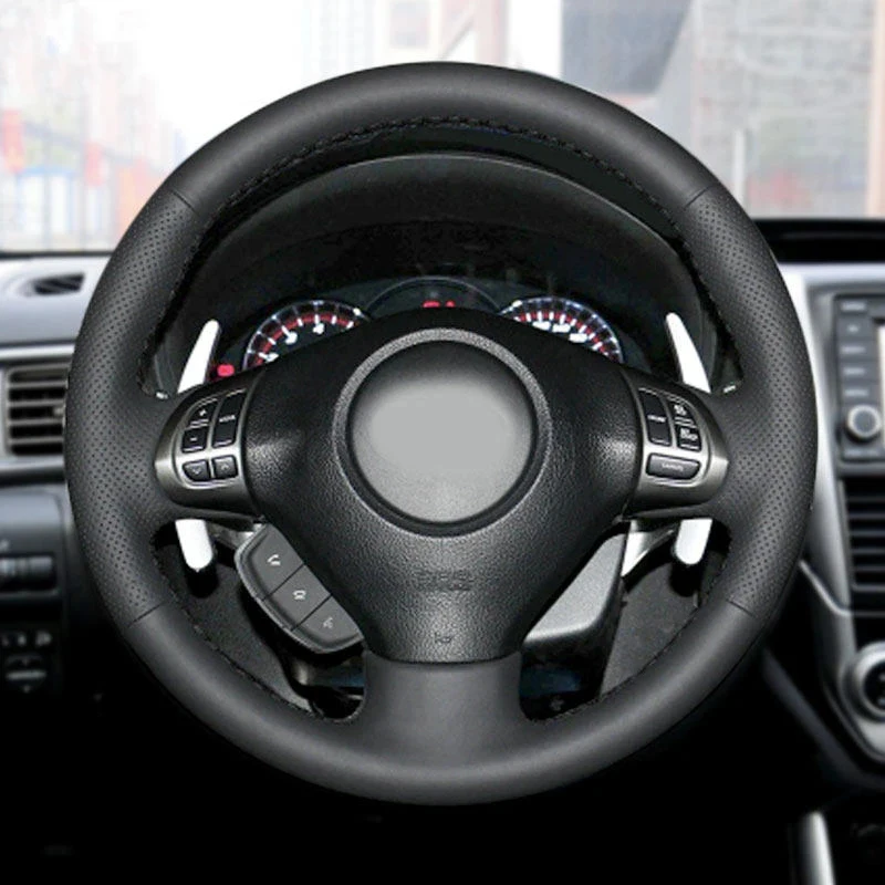 

Мягкий кожаный чехол с перфорацией для Subaru Forester 2008-2012 Impreza 2008-2011 Legacy экземпляр 2 Чехол рулевого колеса автомобиля отделка черный