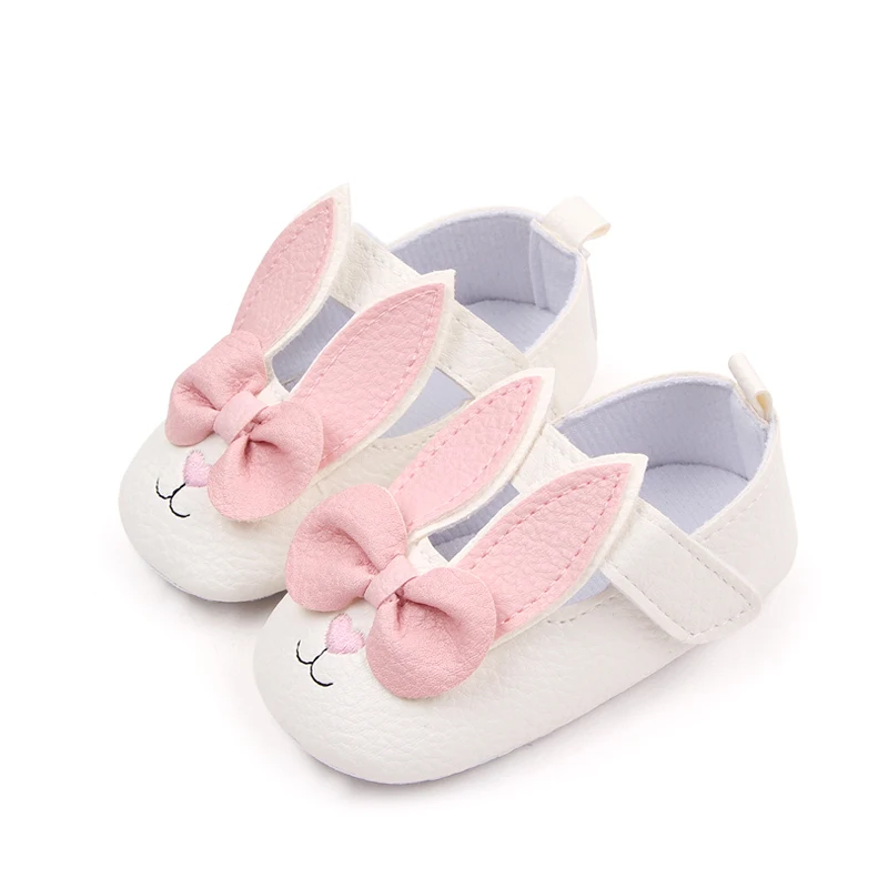 Baby Shoes Cute Bunny Ear Cartoon Design Baby Girl Mary Jane Walking Shoes for 0-18M Toddler Soft PU High Quality Cotton Sole