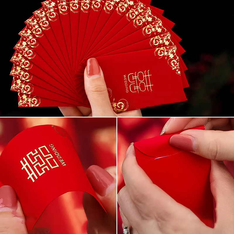 Mini Wedding Red Envelopes Kawaii Gift Bag Cash Envelopes Double Happiness Lucky Hongbao Wedding Party Invitations 50pcs/set mini envelopes