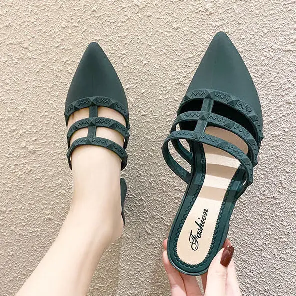 Pointed Toe Wedge Slippers Versatile Student Outer Wear Soft Sole Non-Slip Beach Shoes Fashion Half Slippers Zapatos De Mujer
