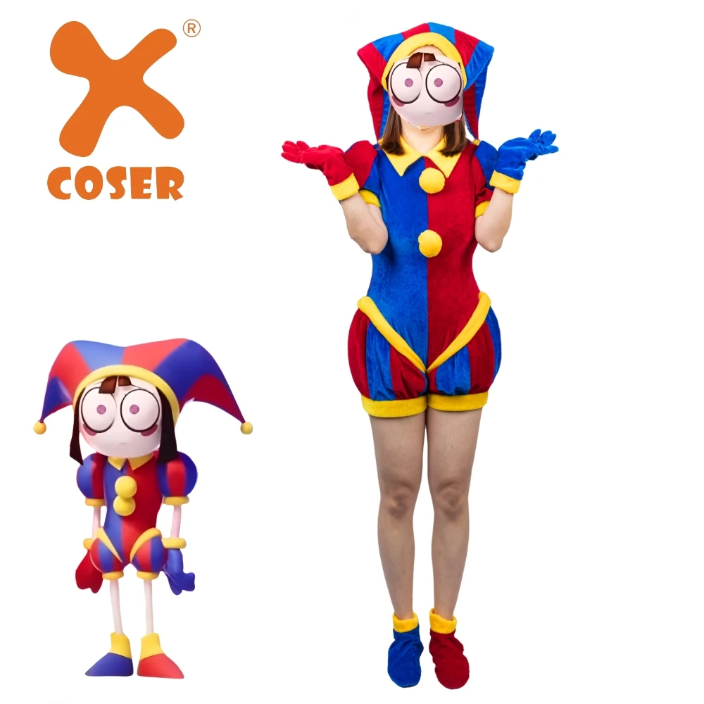 Xcoser 어메이징 디지털 서커스 폼니 코스프레 코스튬 풀 세트, 성인 및 어린이 파티 할로윈