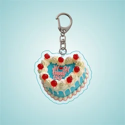 Whimsical Tofu Pudding Keychain with Sound for Stress Relief and Decoration (Blue cake-2D plane)