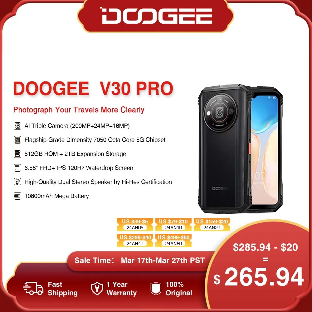 DOOGEE V30 Pro 32 RAM+512 ROM 200MP камера Dimensity 7050 5G 6.58 FHD 120Hz дисплей 10800mAh WiFi6 Hi-Res двойной стерео динамик