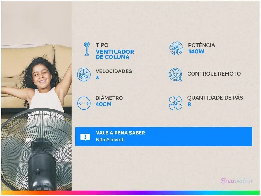 Ventilador de Coluna Mondial VTX-40C-8P-CR 40cm - 110V 2