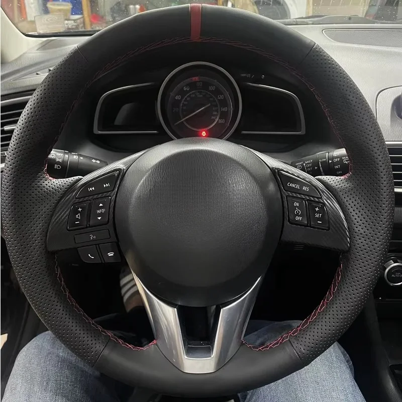 Auto-Lenkradbezug für Mazda CX-5 CX5 Atenza 2014, neuer Mazda 3 CX-3 2016, Scion iA 2016, schwarzes Kunstleder, rote Markierung
