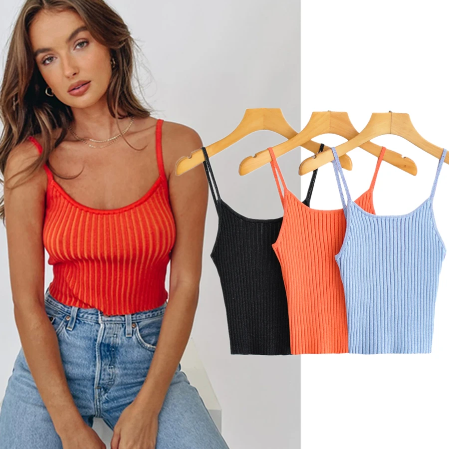 

Dave&Di Summer Tshirts Women Fashion Ins Blogger High Street Retro Camisole Strapless Sexy Knitted Elastic Tops