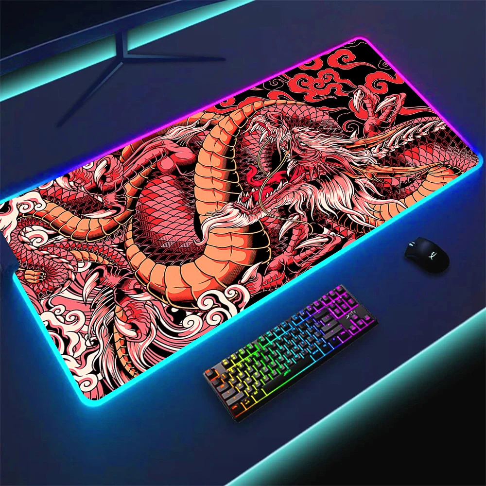 RGB Anime Mouse Pad 900x400 Dragon Led Mause Pads Gamer Pc