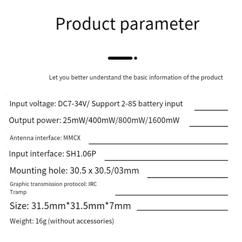 장거리 FPV 레이싱 드론용 오디오 비디오 송신기, 5.8G 1.6W FPV VTX 25MW/400MW/800MW/1600MW