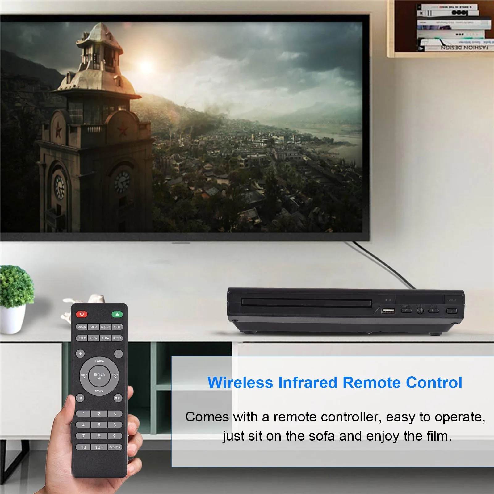 Compact Digital Multimedia DVD Player with AV Output & Remote Control