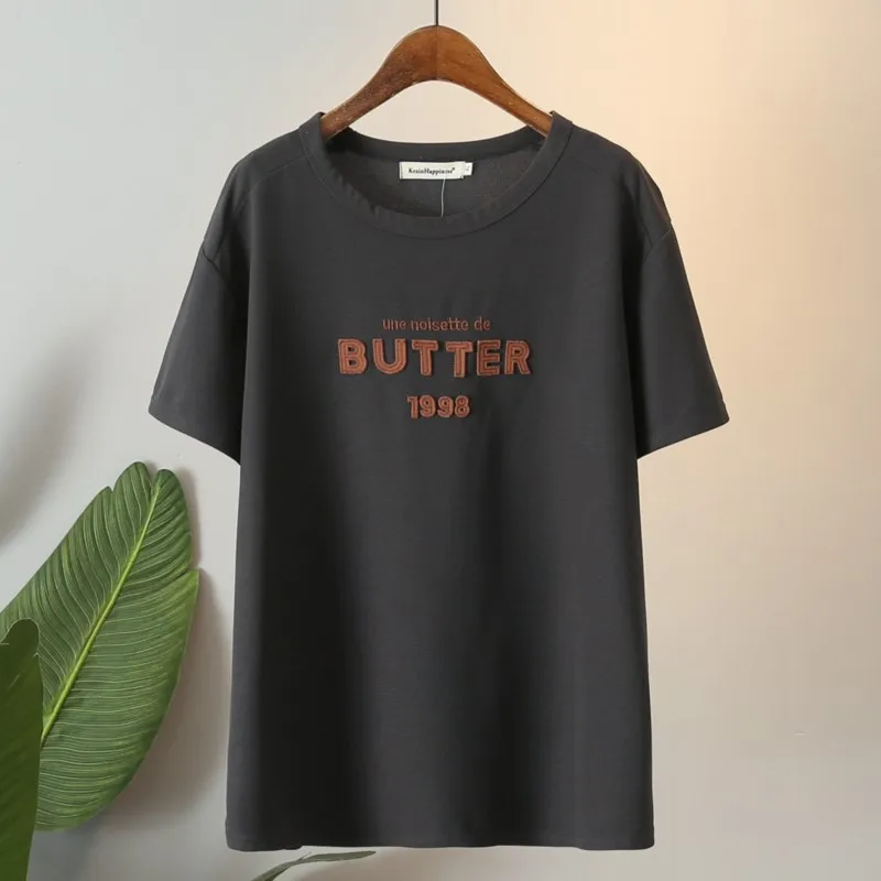 

Plus Size T-Shirt Women Clothing Ice Silk Applique Embroidery Tees Short Sleeve Curve Tops Summer 2023
