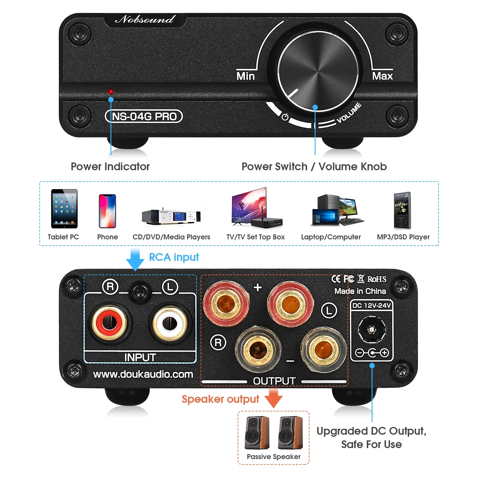 Douk Audio NS-04G PRO HiFi 2.0 Channel Mini Class D TPA3116 Digital Amplifier Stereo Audio Amp 100W*2 For Speaker