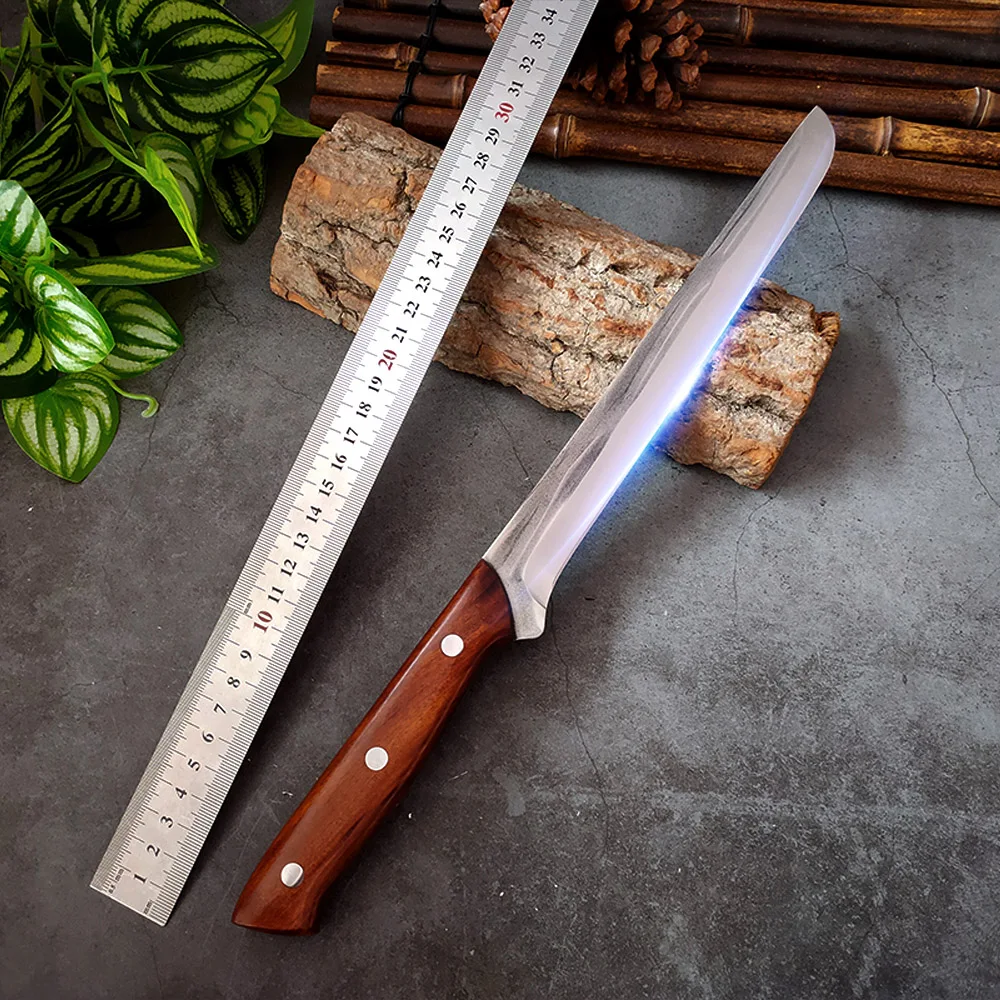 

Stainless Steel Kitchen Knife Cheese Watermelon Knife Filleting Knife Wood Handle For Kitchen Brisket Ham Slicing Cooking Tool