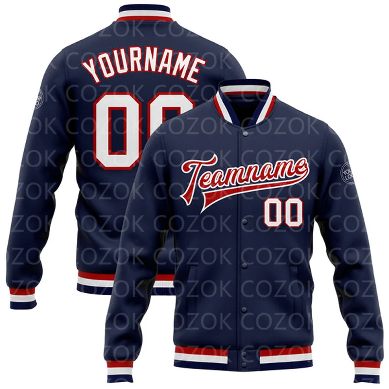 Custom Dark Purple Colour 3D Printed Baseball Button Jacket Bomber Full-Snap Varsity Letterman Jacket