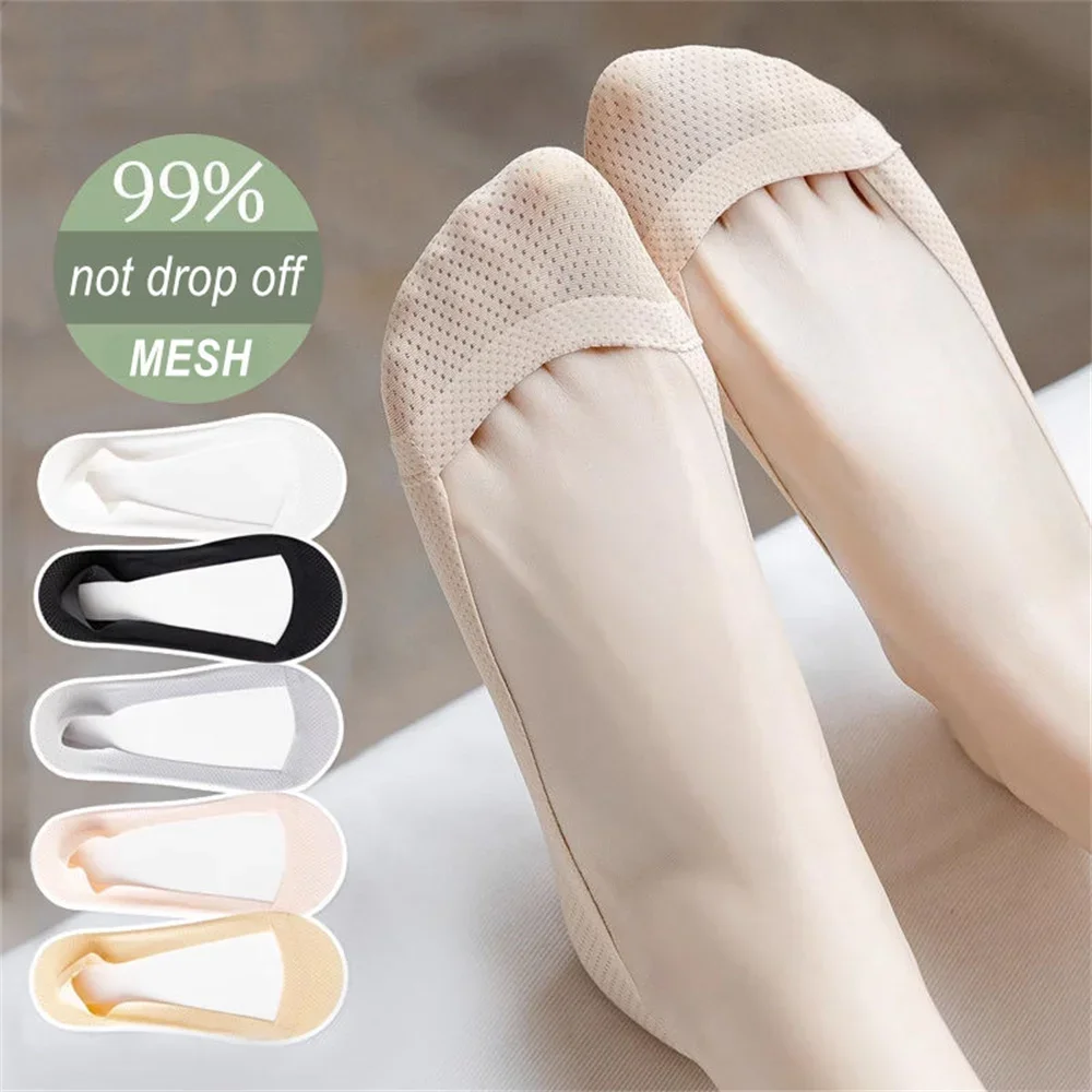 4 Pairs/Set Cotton Bottom Boat Socks Women Non Slip Summer Thin Ice Silk Non Fall Invisible Socks for High Heel Shoes