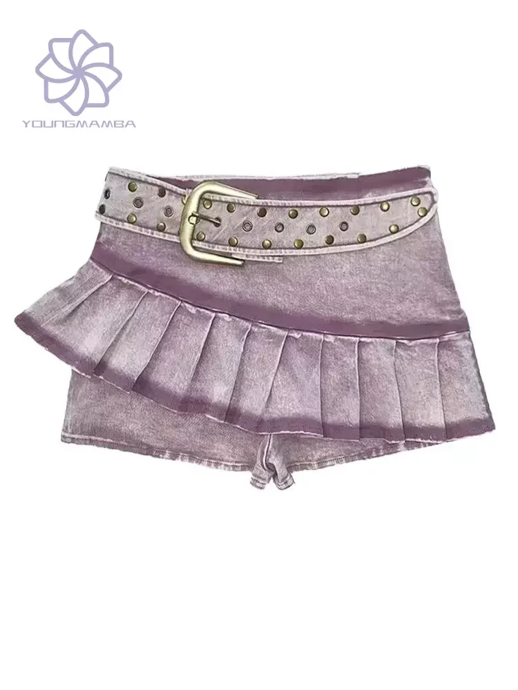 

Streetwear Fashion Vintage Y2k Wrap Denim Shorts Skirt Women Street Dress Zipper Short Pants Summer Shorts Mini Skirt Belt
