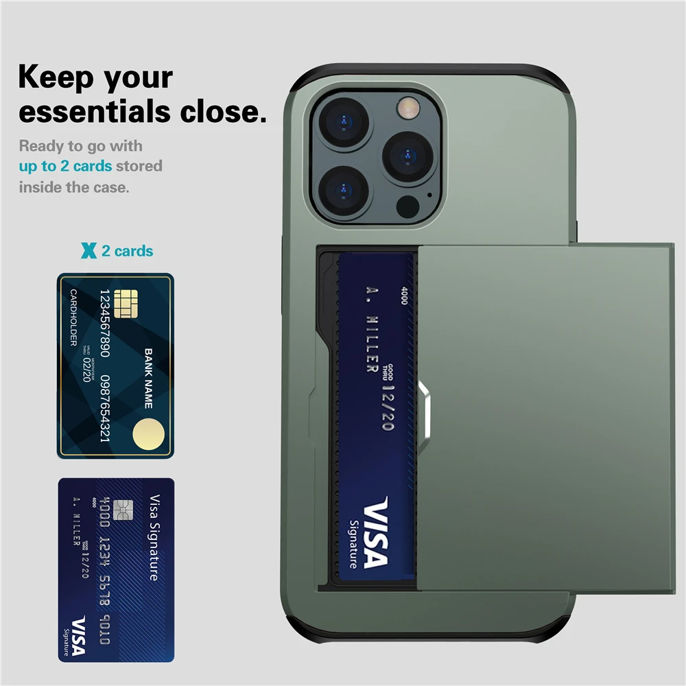Luxury Slide Card Slots Phone Cover For iPhone Pro 12 Mini 11 Pro 13mini 13pro Case Funda For iPhone 16 Pro Max