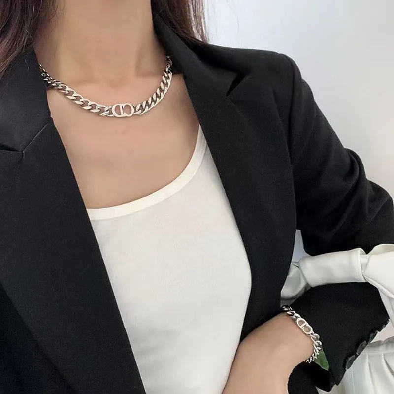 Модная красивая кубинская Золотая толстая цепь с буквами CD женское короткое