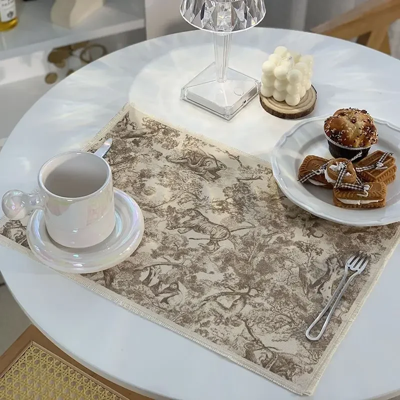 

1PCS/ Lion Tiger Cotton Linen Placemat Washable for Dining Table No Slide Heat Resistant Everyday Use Table Mats Placemat Linen