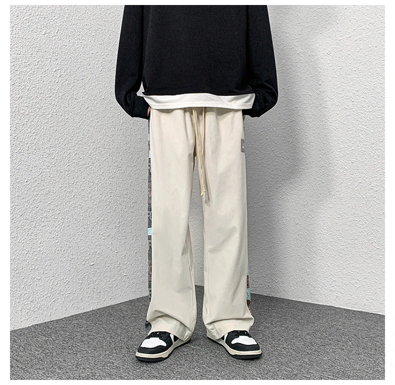 casual slacks Spring 2022. Fashionable Loose Straight Pants Versatile Spliced Casual Trousers 100% Polyester casual pants