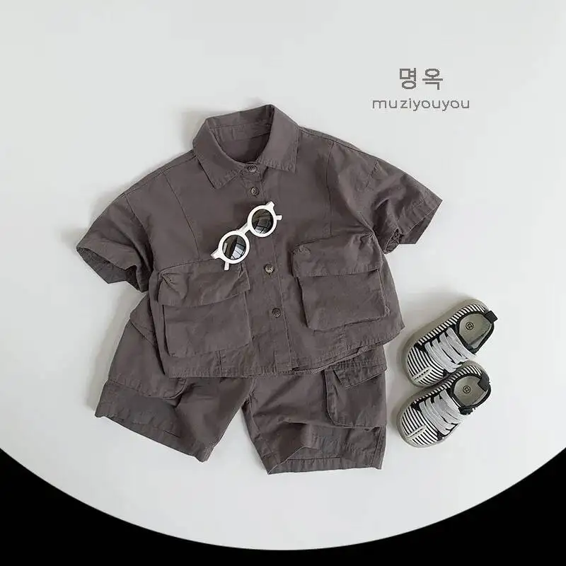 Frühling Sommer Kinder Shirts 1-8Y Jungen Baumwolle Gespleißt Taschen Kurzarm Cargo Tops Koreanische Kleinkind Tragen Für Kinder Kleidung Neue – Detail 5