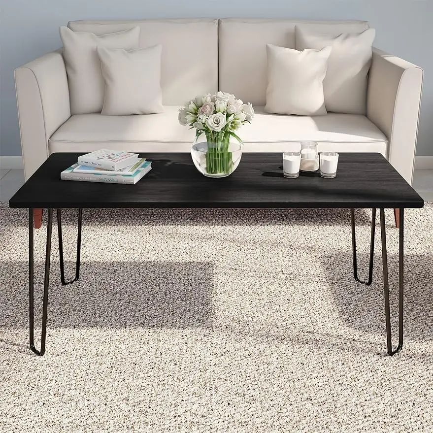 

Modern Industrial Coffee Table with Hairpin Legs, 41 Inch, Black