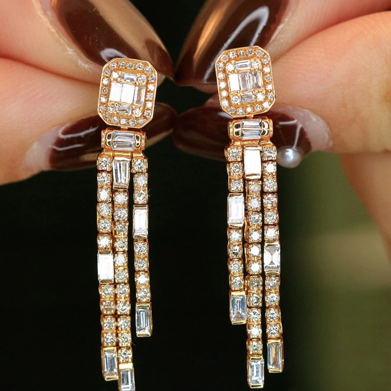 S92cb3c5e3c75442ab556967420092a80j Aazuo 18K Pure Yellow Gold Fashion Jewelry Real Diamonds 1.45ct Square Shape Long Tassels Earring Party Fine Jewelry Hot Sell
