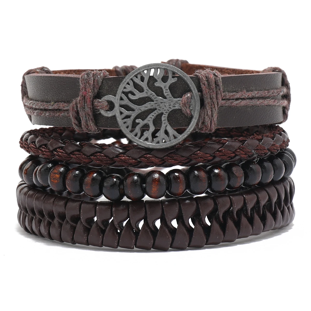 6 pezzi Set di braccialetti in pelle PU vintage intrecciati