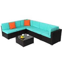 Brown Gradient Rattan Lake Blue Cushion Cushion Vacuum Packing Rattan 7 Piece Set 1