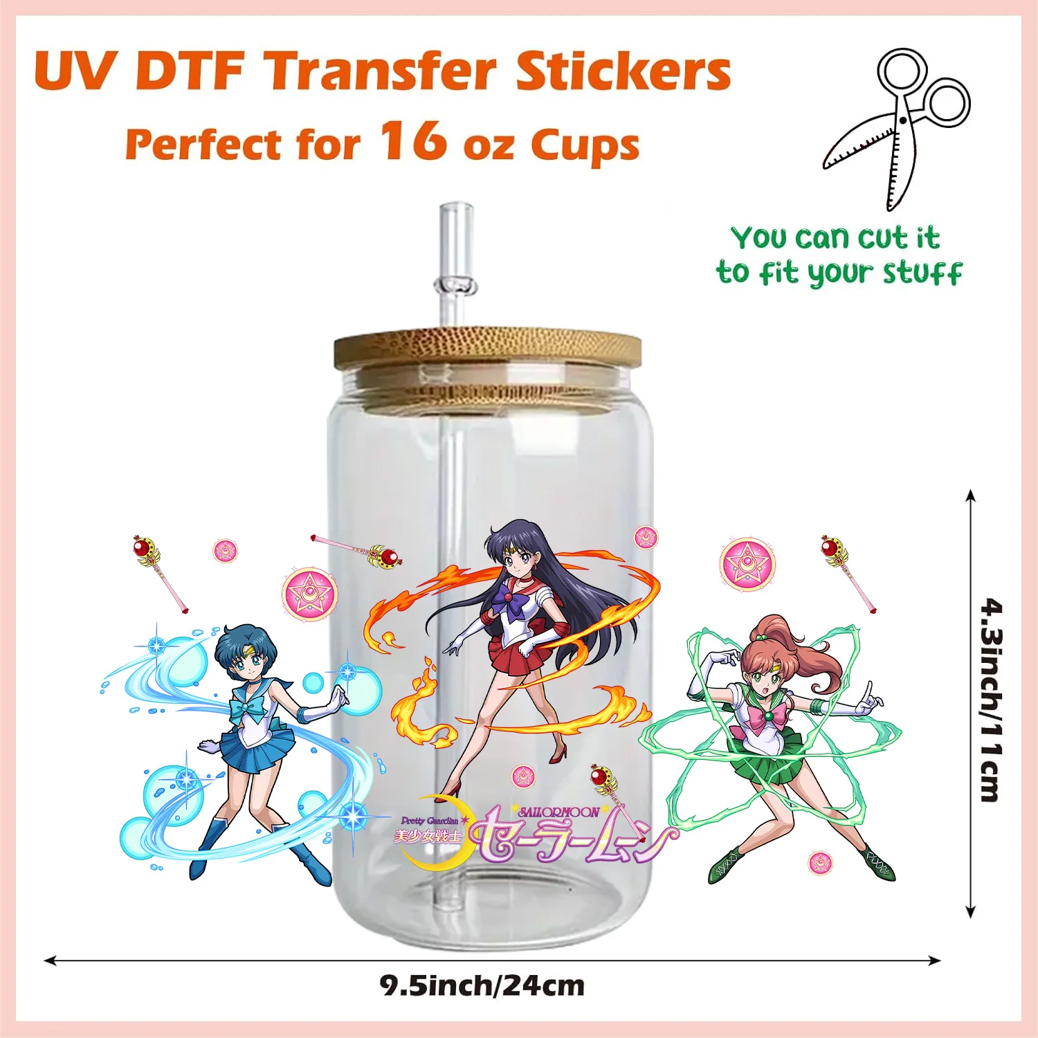 Anime Pretty Girl peel waterproof DIY Decals 3D transfers uvdtf crystal stickers 16oz uv dtf cup wraps for Libbey Glasses