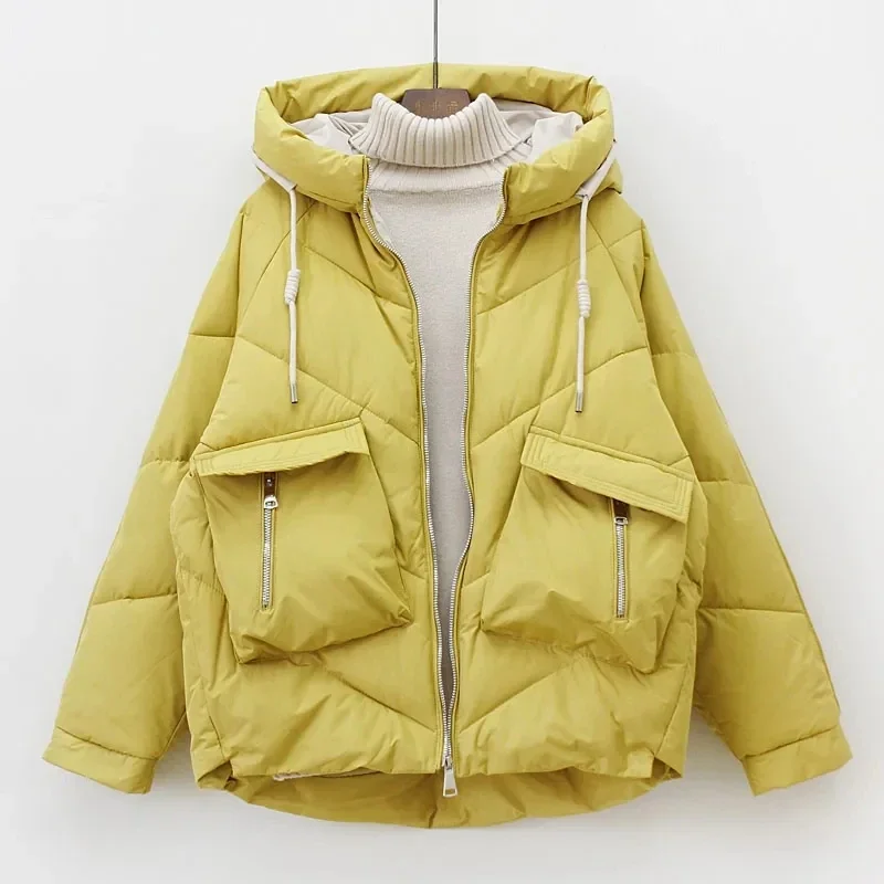 

Down Padded Jackets 2021 New Winter Coats Loose Short Jacket Casual Women Parka Tether Hooded Jackets Thick Female Parkas REWR